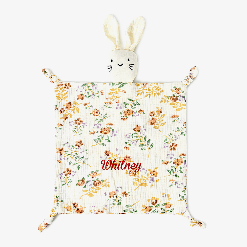 Another view of the personalised baby comforter showing neat stitching