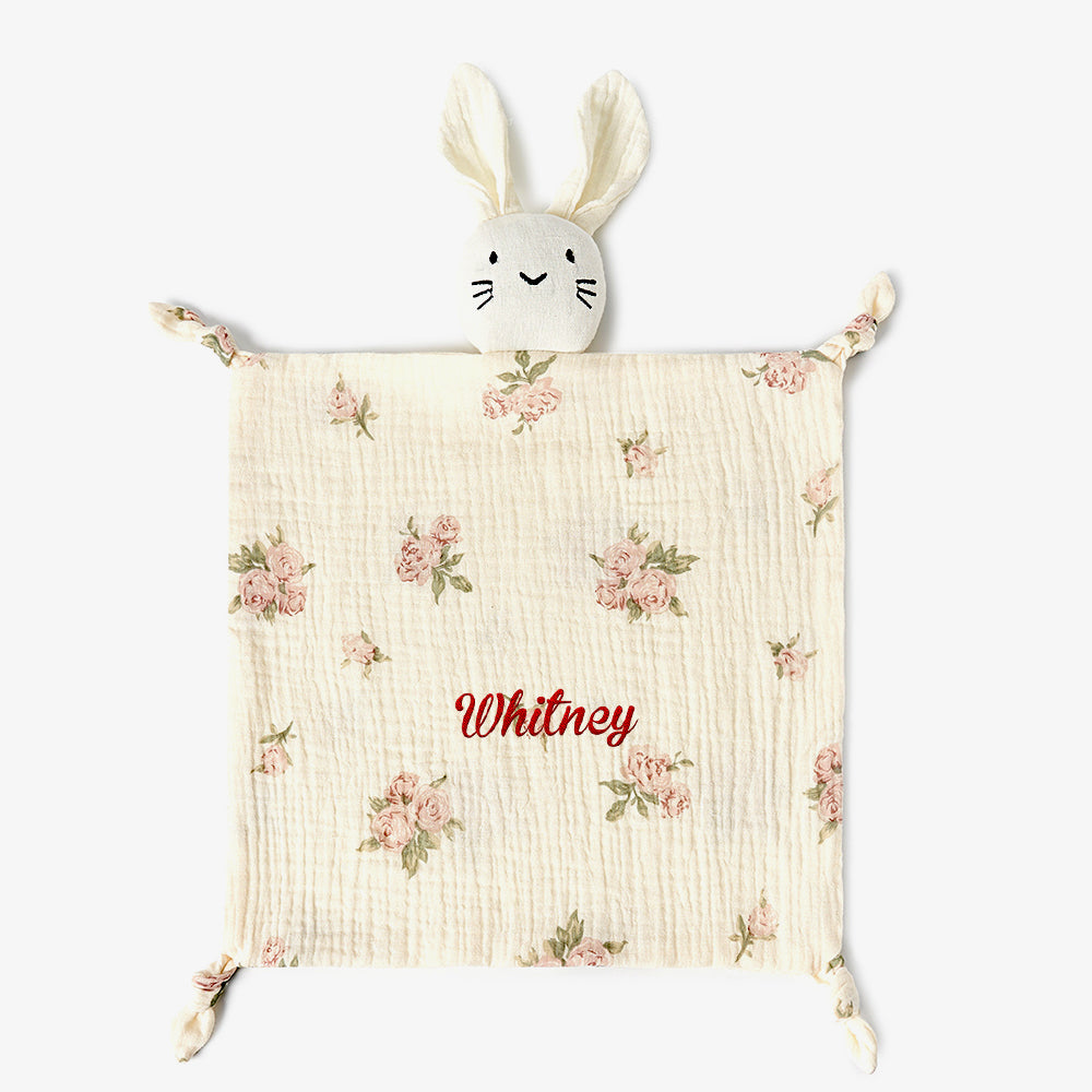 Detail of the embroidery and edges on the baby comforter