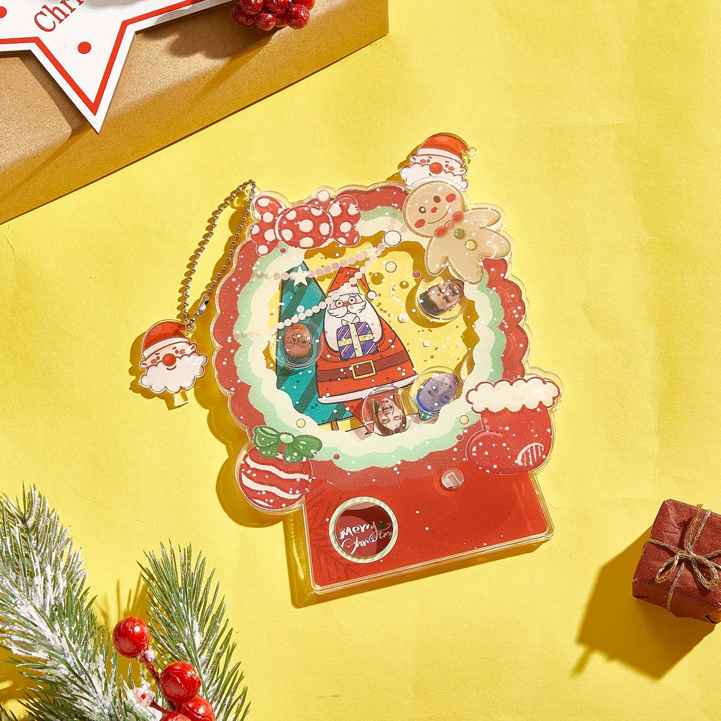 Detailed close-up of printed photo inside clear acrylic gashapon — high-resolution personalised photo keepsake, colours may vary slightly