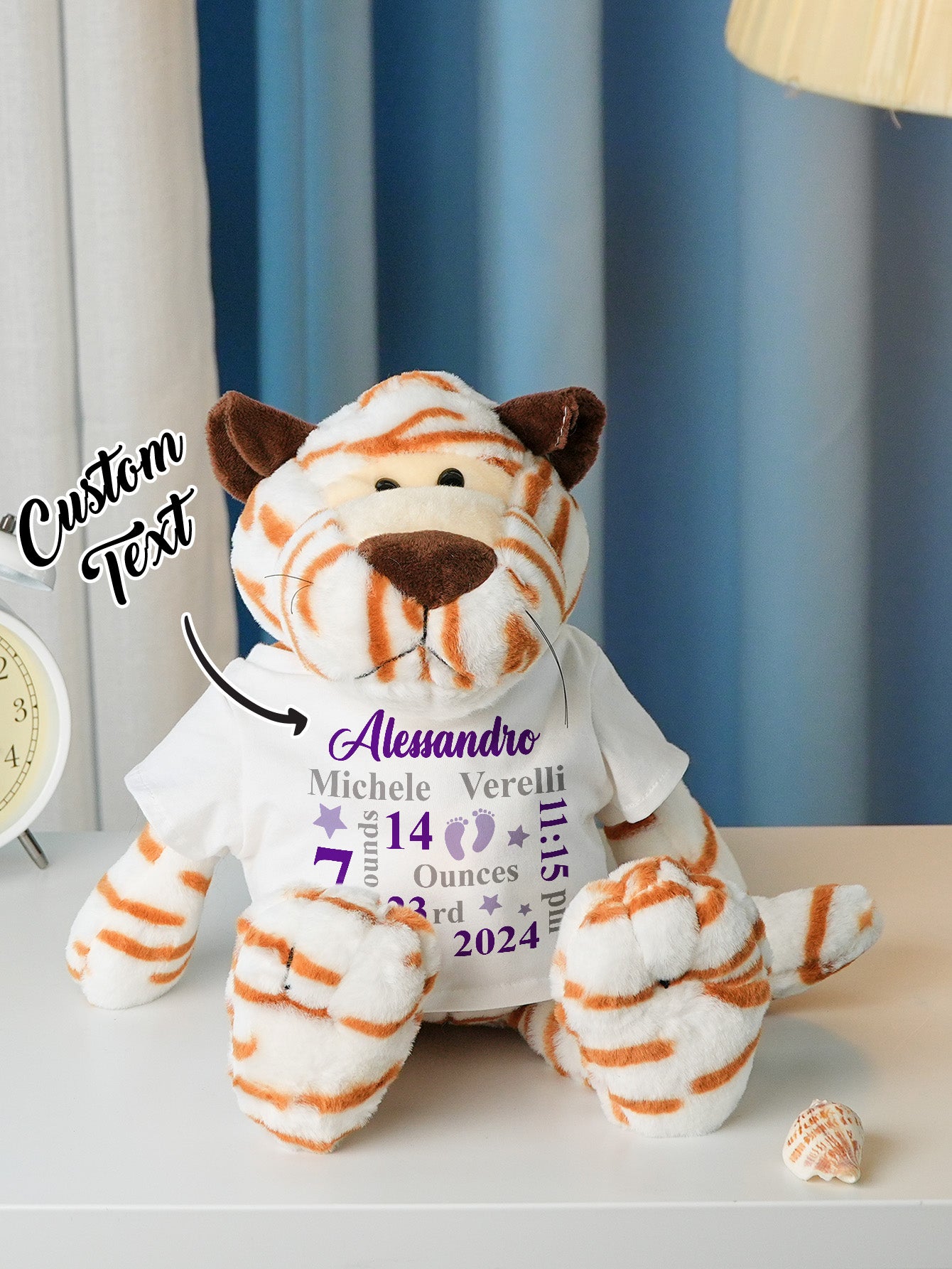 Custom head options display with hairstyle and facial expression choices for personalised baby plush — birth announcement keepsake