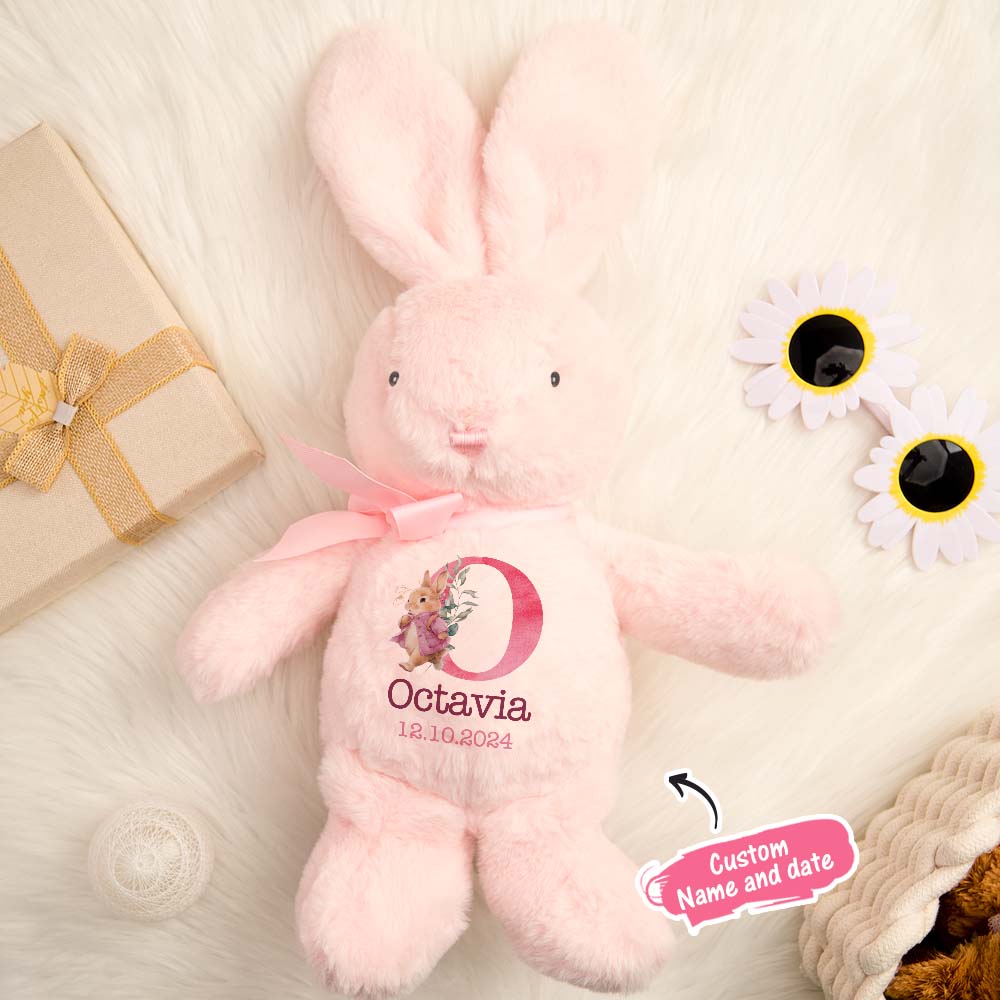 Plush rabbit close-up of face and ears, showcasing high-quality soft fabric of a personalised baby toy