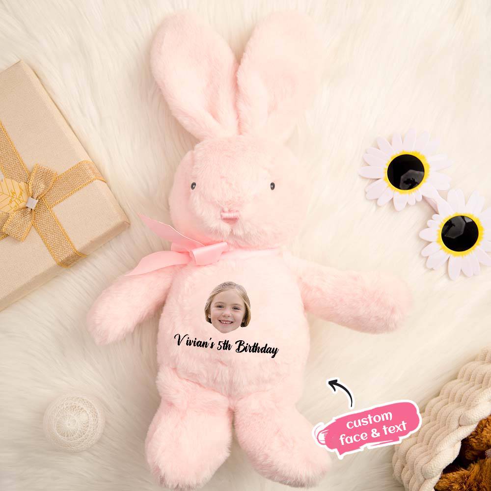 Personalised bunny toy styled with gift wrap, custom name plush perfect for a baby shower or christening
