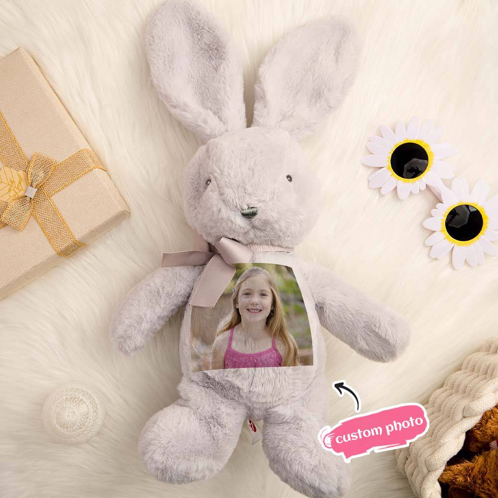 Personalised bunny rabbit plush with neutral colours, a gender-neutral custom name gift for infants