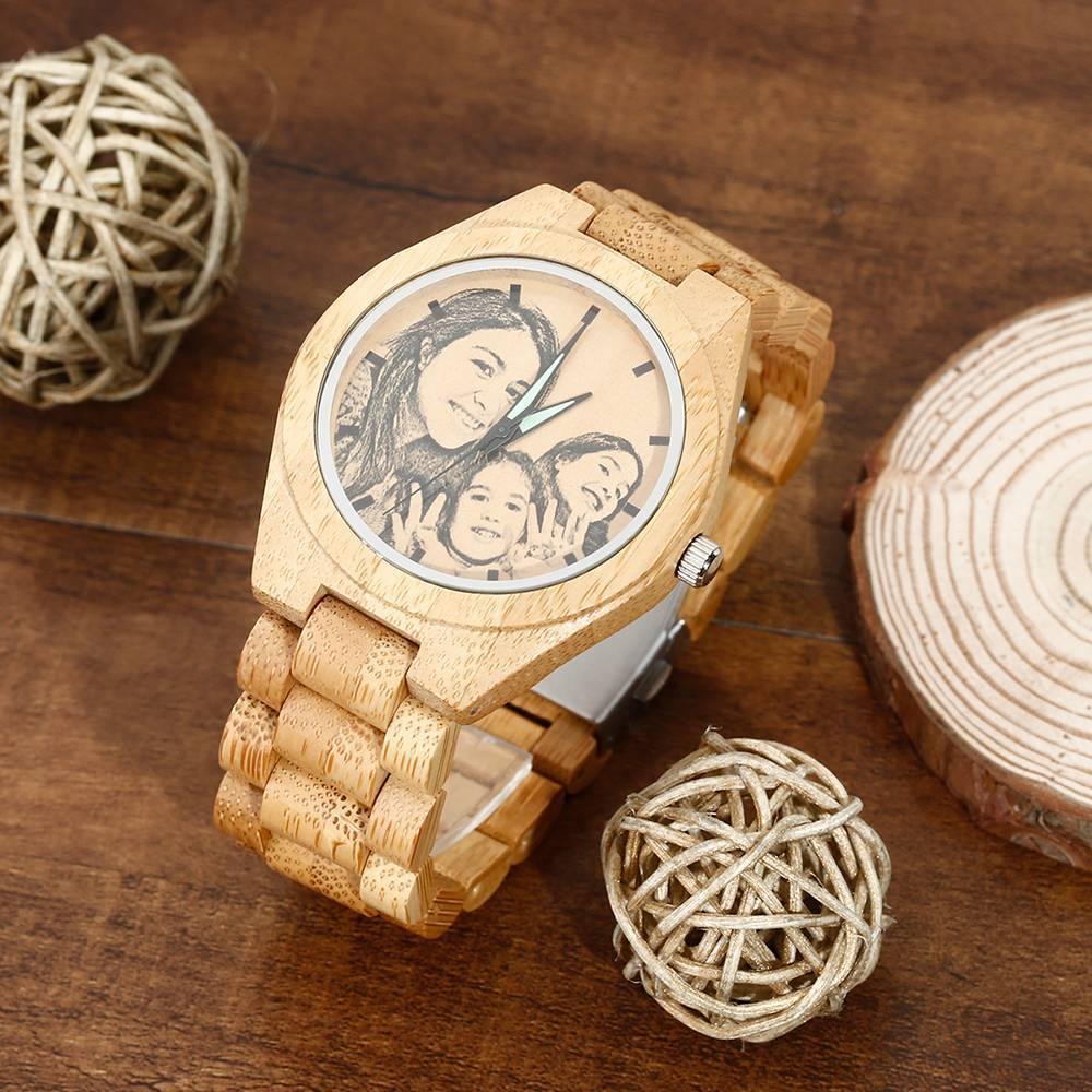 Plain gift box packaging for personalised engraved wooden men's photo watch 45mm — ready for presentation