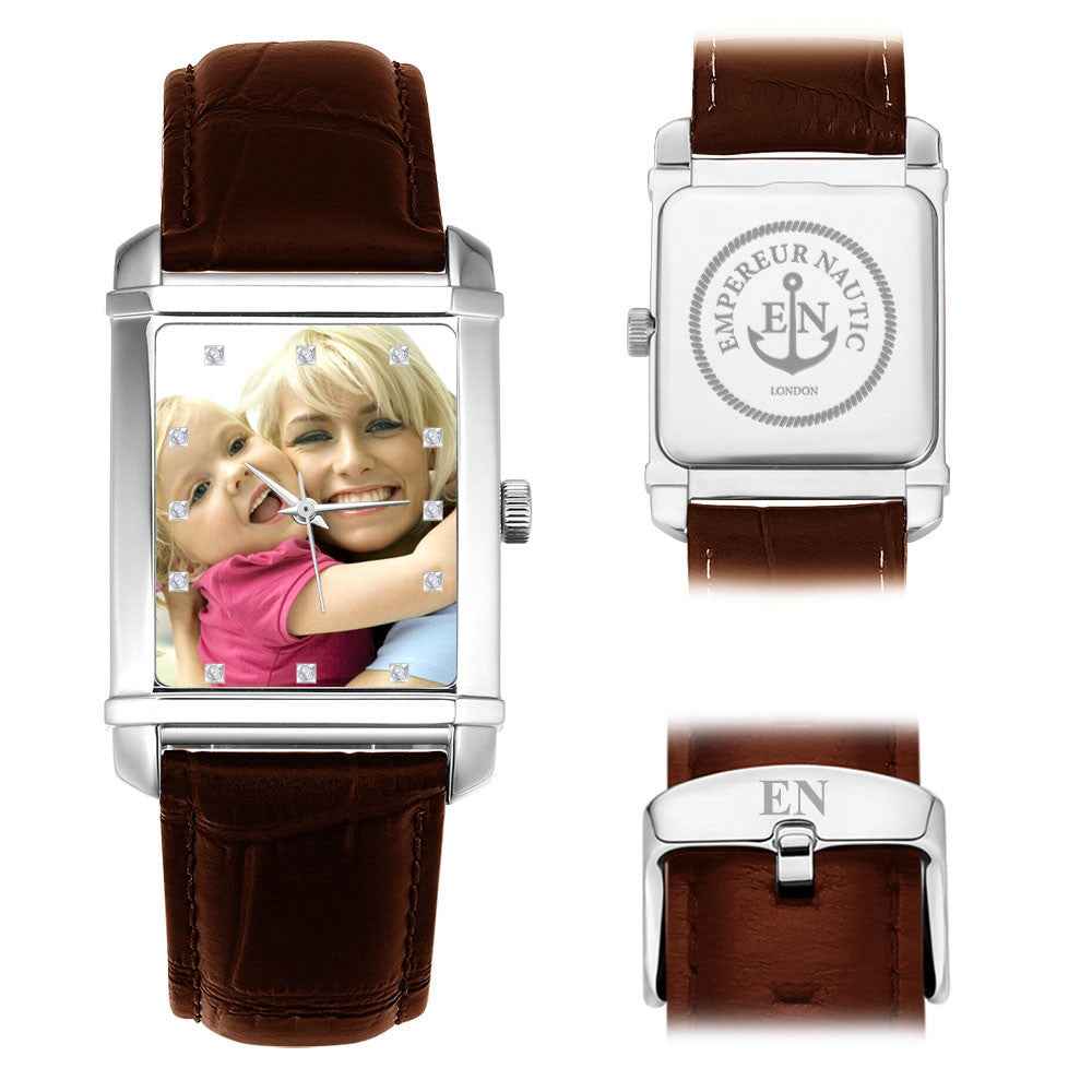 Custom Men's Rectangular Watch Engraved Buckle Genuine Leather Watch 40*33mm