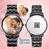 Engraved Men's Black Alloy Bracelet Photo Watch QR Code Watch 38mm Men's Gifts