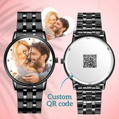 Engraved Men's Black Alloy Bracelet Photo Watch QR Code Watch 38mm Men's Gifts