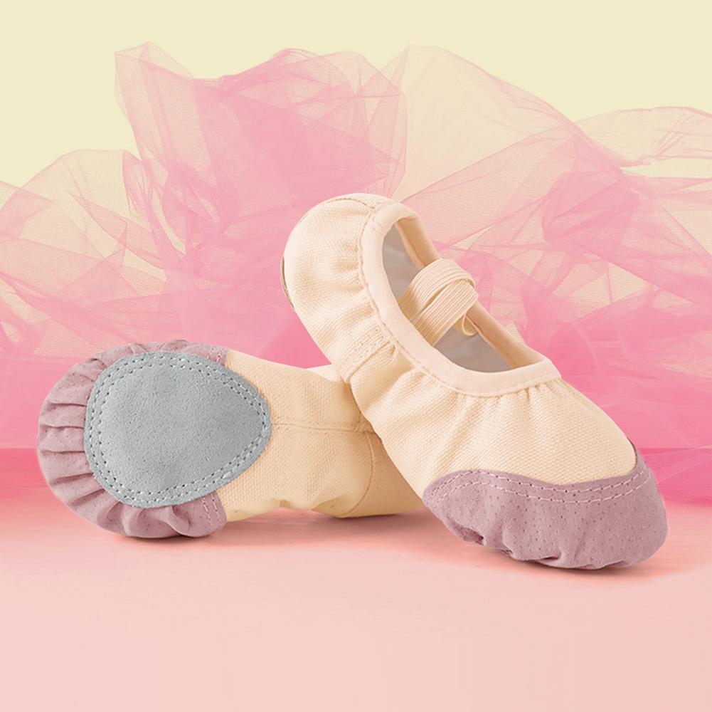 Underside detail of split sole ballet shoe showing suede pads and stitch construction for improved grip and smooth turns in dance practice