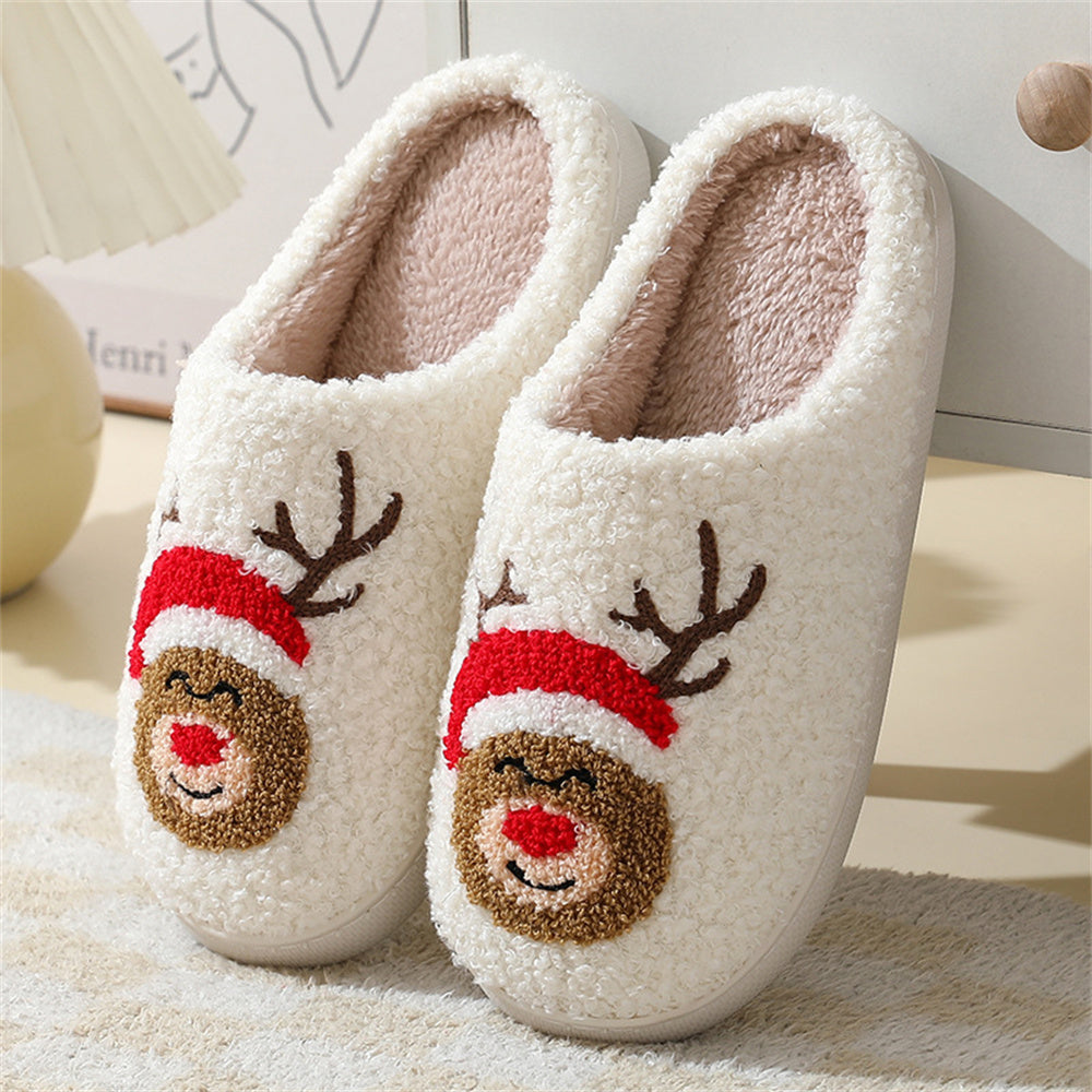 Top view of Santa cotton plush slippers showing open-mouth slip-on design and padded underside for a snug, cosy fit