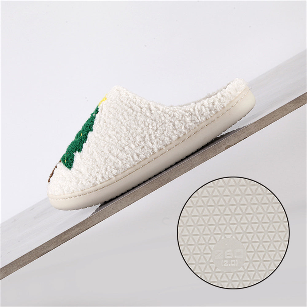 Close-up of plush fabric and padded inner sole on Christmas Tree Cotton Slippers highlighting soft texture and cosy cushioning