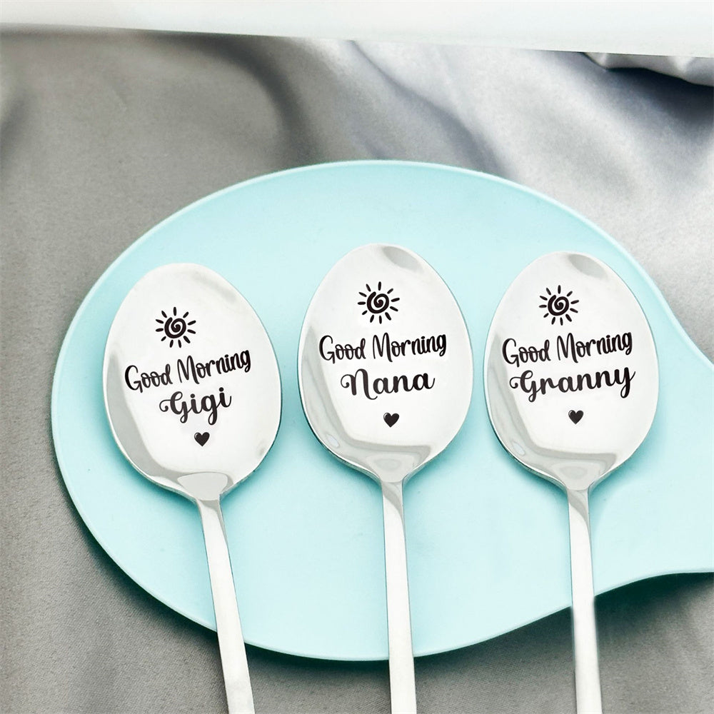 Personalised 'Good Morning' Stainless Steel Coffee Spoon - Engraved Gift for Tea & Coffee Lovers