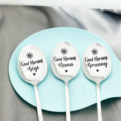 Personalised 'Good Morning' Stainless Steel Coffee Spoon - Engraved Gift for Tea & Coffee Lovers