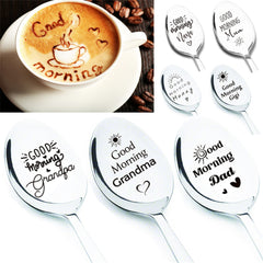 Personalised 'Good Morning' Stainless Steel Coffee Spoon - Engraved Gift for Tea & Coffee Lovers