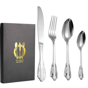 Wedding Stainless Steel Knives and Forks Vintage Embossed Cutlery Gift for Wedding