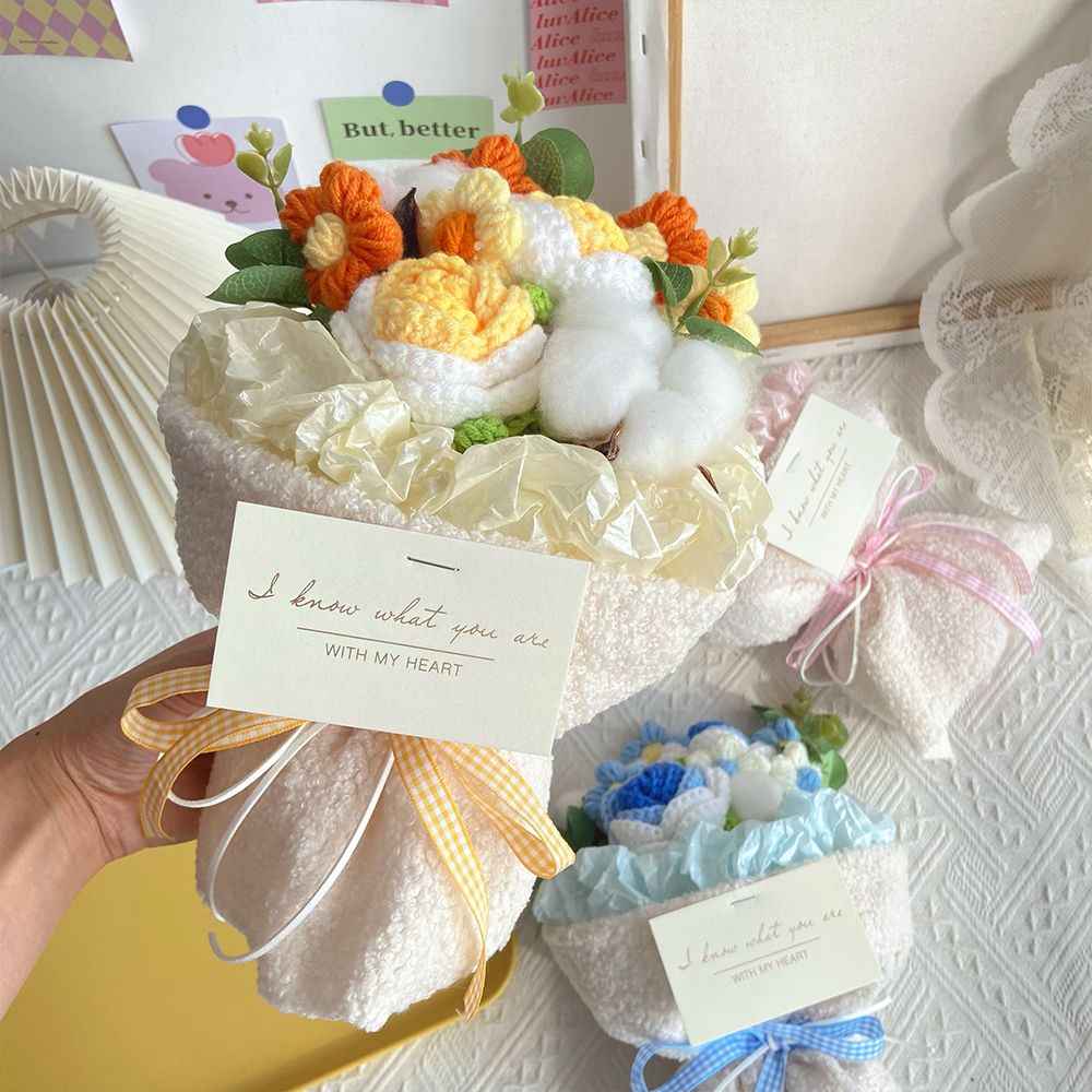 Handmade Crochet Flowers Bouquet Knitted Flowers Bouquet Wedding Gift