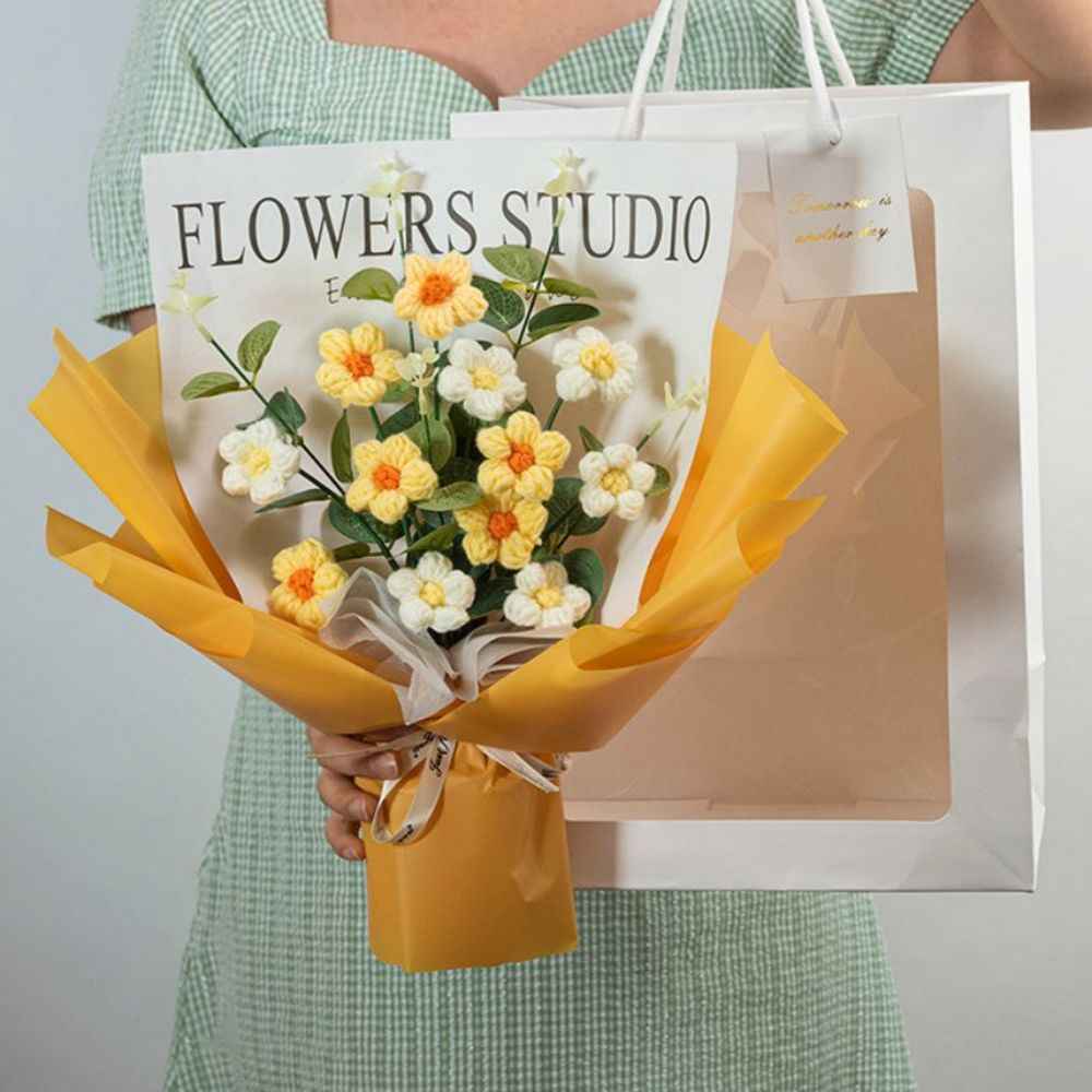 Crochet Flowers Bouquet Handmade Knitted Little Daisy Bouquet Wedding Gift