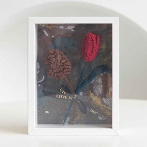 Crochet Bouquets Photo Frame Handmade Knitted Flower Shadowbox Frame Desktop Decoration