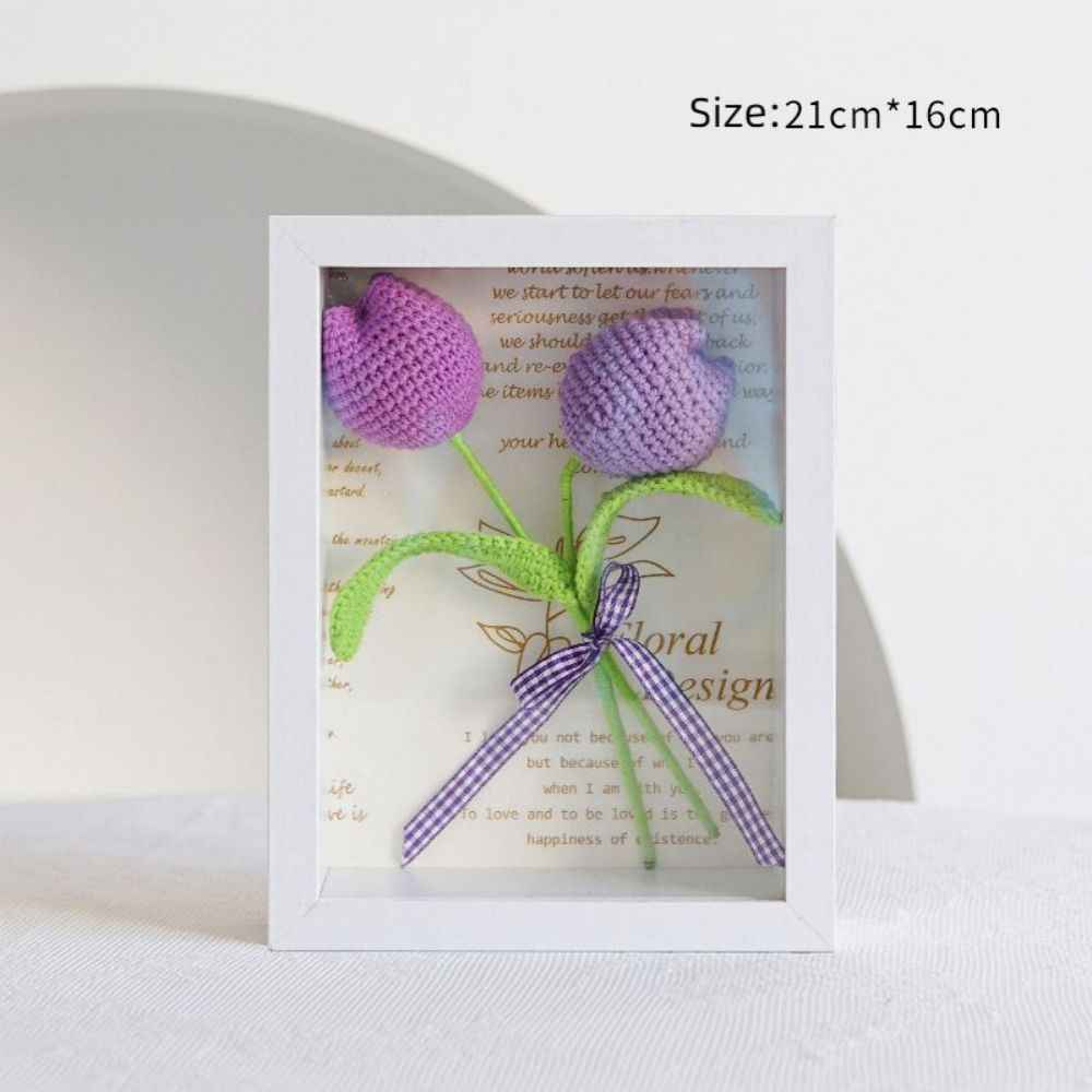 Crochet Bouquets Photo Frame Handmade Knitted Flower Shadowbox Frame Desktop Decoration