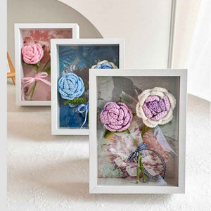 Crochet Bouquets Photo Frame Handmade Knitted Flower Shadowbox Frame Desktop Decoration