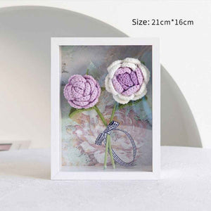 Crochet Bouquets Photo Frame Handmade Knitted Flower Shadowbox Frame Desktop Decoration