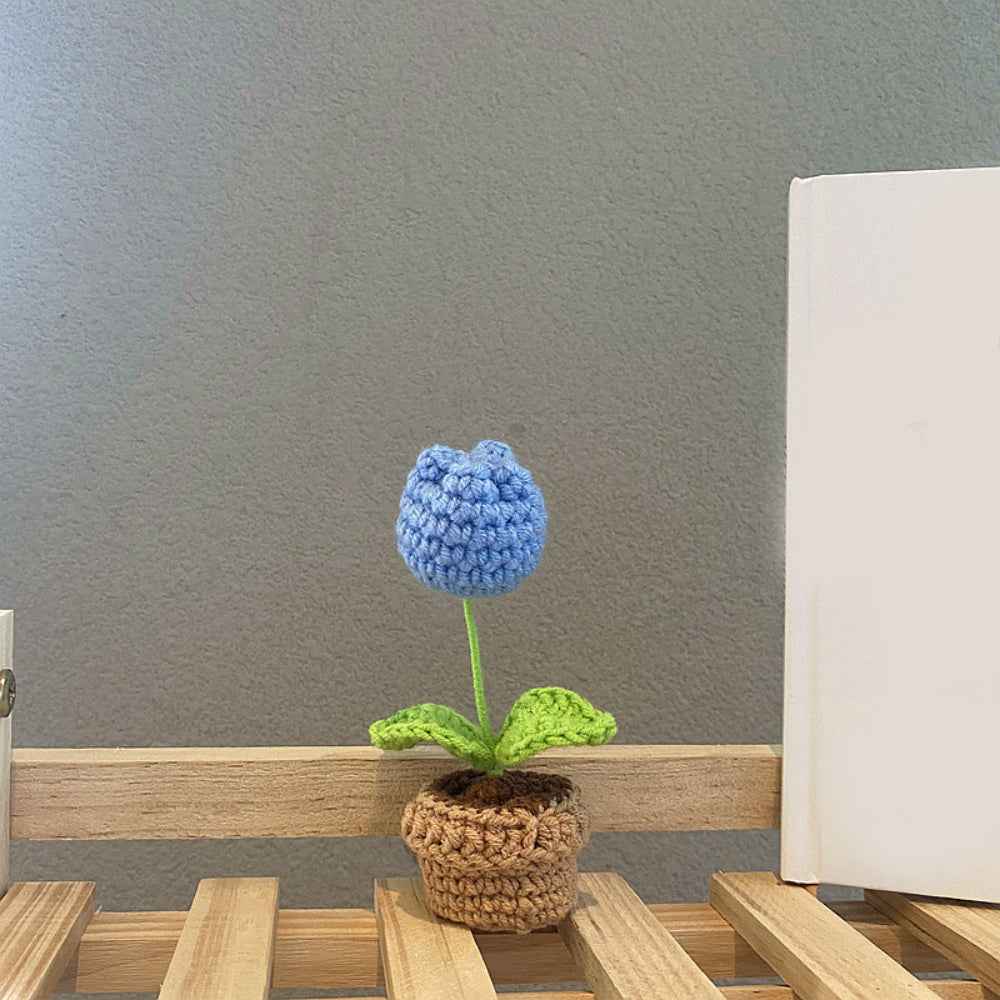 Handmade Crochet Flowers Completed Hand Woven Knitted Potted Plants Gift for Handicraft Lover