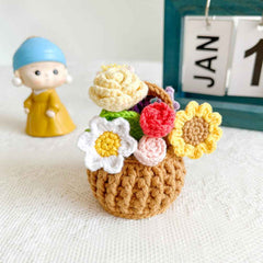Multicolor Flowers Crochet Potted Plants Completed Hand Woven Knitted Potted Plants Gift for Handicraft Lover