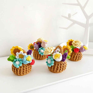Multicolor Flowers Crochet Potted Plants Completed Hand Woven Knitted Potted Plants Gift for Handicraft Lover