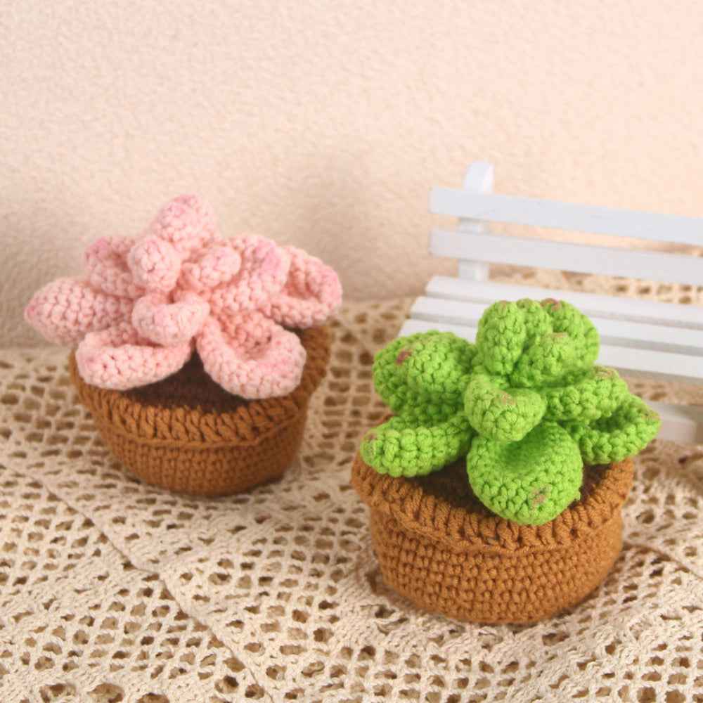 Succulent Crochet Potted Plants Completed Hand Woven Knitted Potted Plants Gift for Handicraft Lover