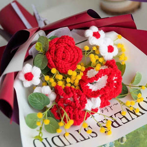 Crochet Flowers Bouquet Handmade Knitted Carnation Bouquet with Light Strip Gift for Her Wedding Gift