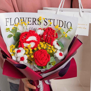 Crochet Flowers Bouquet Handmade Knitted Carnation Bouquet with Light Strip Gift for Her Wedding Gift