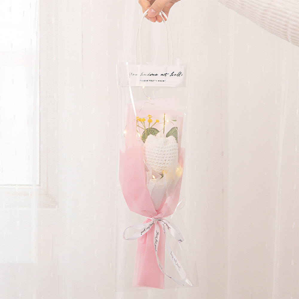Handmade Crochet Flower Bouquet with LED Lights - Personalised Knitted Tulip & Carnation Gift