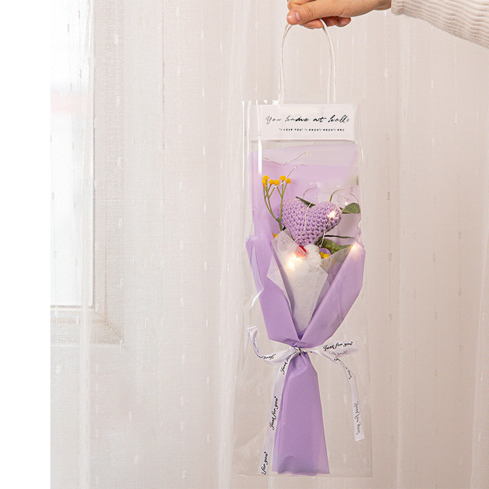 Handmade Crochet Flower Bouquet with LED Lights - Personalised Knitted Tulip & Carnation Gift
