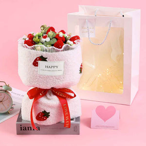 Crochet Flowers Bouquet Handmade Knitted Strawberry Bouquet with Light Strip Gift for Lovers Wedding Gift