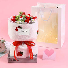 Crochet Flowers Bouquet Handmade Knitted Strawberry Bouquet with Light Strip Gift for Lovers Wedding Gift