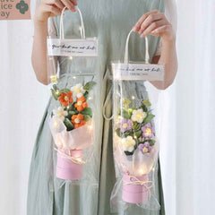 Crochet Flowers Bouquet Handmade Knitted Bouquet with Light Strip Birthday Gift for Lovers Wedding Gift