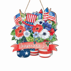4th of July Flowers Welcome Door Sign Independence Day Decorations Front Door Hanger