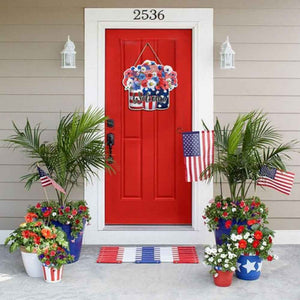 4th of July Flowers Welcome Door Sign Independence Day Decorations Front Door Hanger
