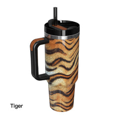 40oz Insulated Travel Mug with Handle, Straw & Wildlife Pattern | Personalised Gift