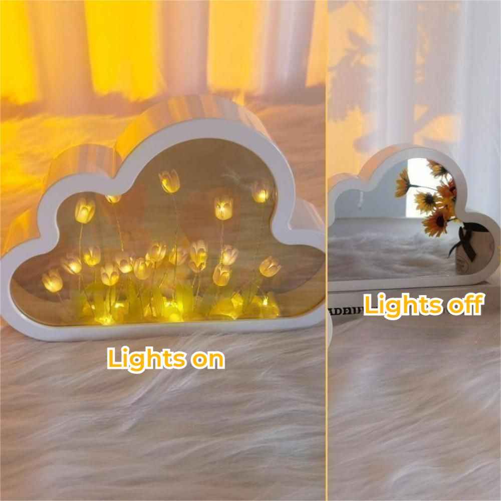 DIY Cloud Tulip Mirror Night Light Simulation Flower Bedroom Sleeping Table Lamp