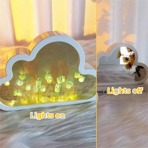 DIY Cloud Tulip Mirror Night Light Simulation Flower Bedroom Sleeping Table Lamp