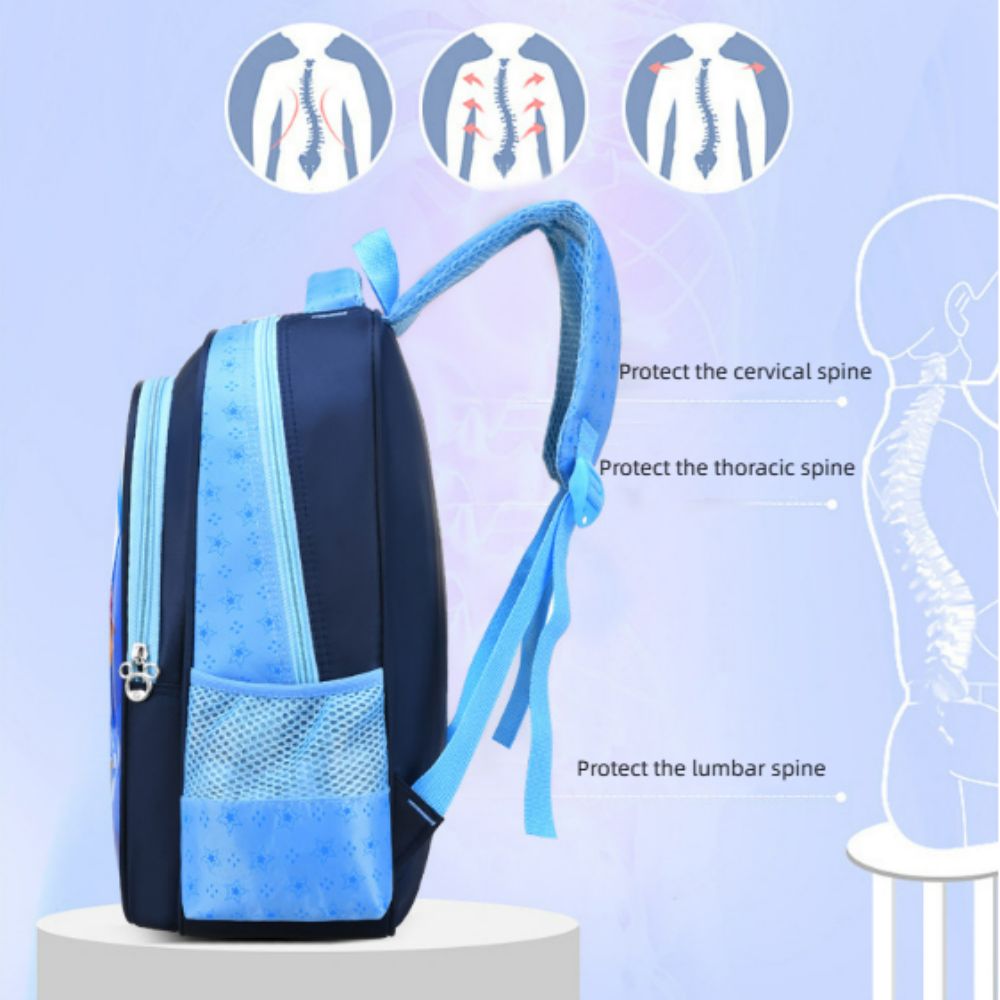 Toddler wearing colourful cartoon backpack – perfect preschool and daycare bookbag for boys and girls
