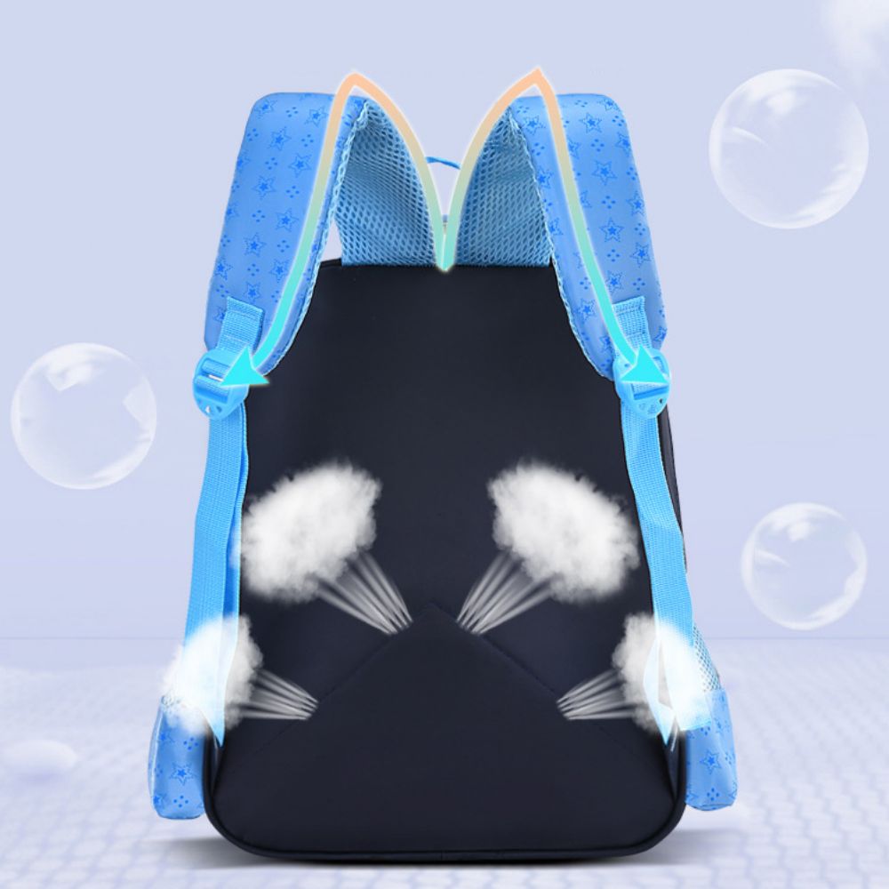 Multiple-angle product shots of cute kids school backpack showing front, side and back views – nylon bookbag for preschool