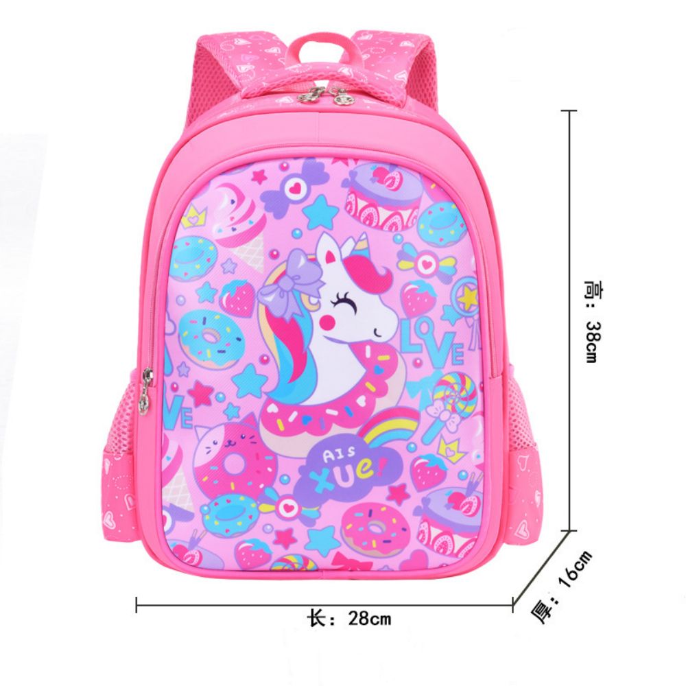 Assorted views of cartoon-patterned nylon backpacks for boys and girls – perfect for preschool, daycare, excursions and travel
