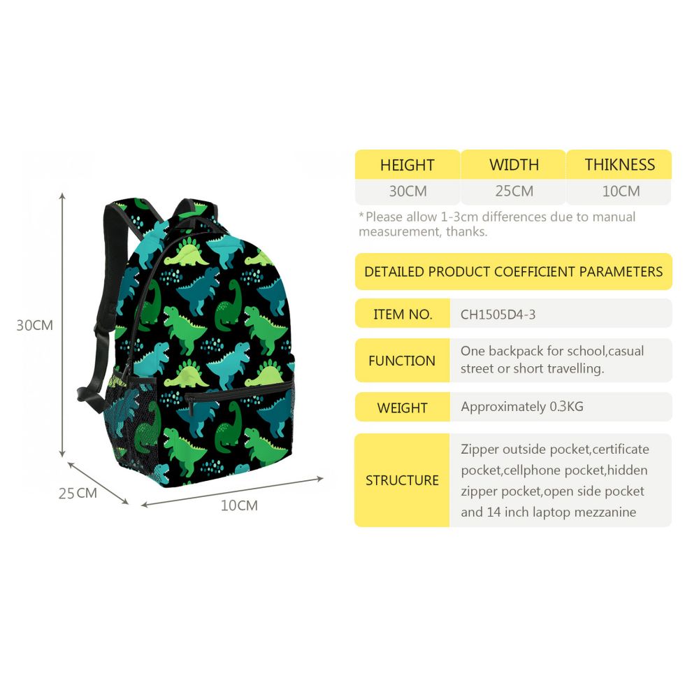Detail of easy-to-use zipper and reinforced stitching on dinosaur preschool backpack — practical toddler bookbag for everyday adventures