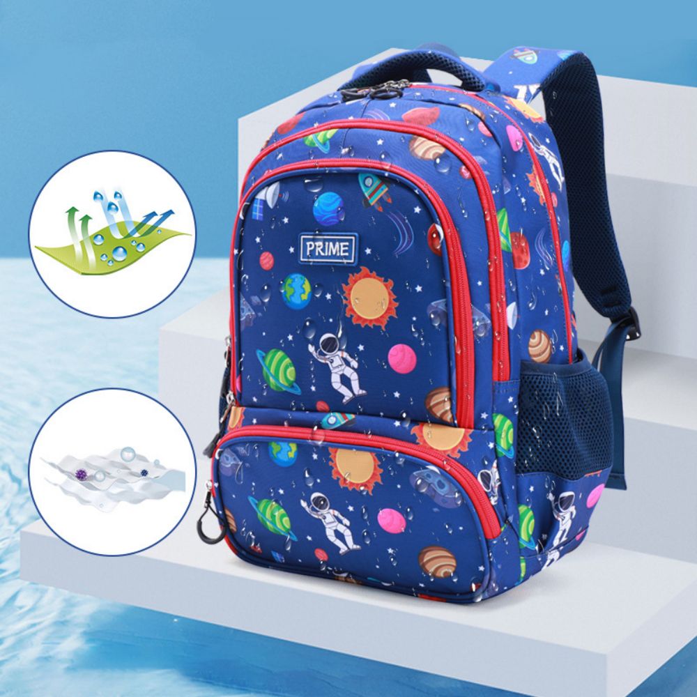 Close-up of rainbow astronaut print on durable polyester – bright, gender-neutral cartoon design