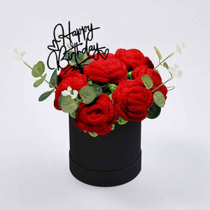 Crochet Flowers Bouquet Handmade Knitted Roses Hug Bucket Birthday Graduation Gift Box