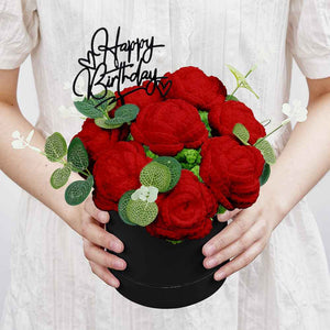 Crochet Flowers Bouquet Handmade Knitted Roses Hug Bucket Birthday Graduation Gift Box
