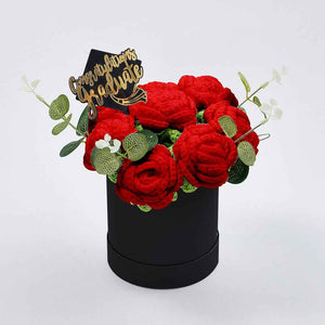 Crochet Flowers Bouquet Handmade Knitted Roses Hug Bucket Birthday Graduation Gift Box