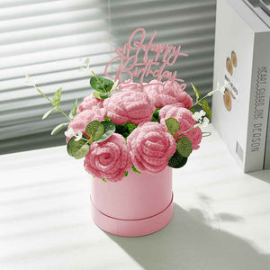 Crochet Flowers Bouquet Handmade Knitted Roses Hug Bucket Birthday Graduation Gift Box