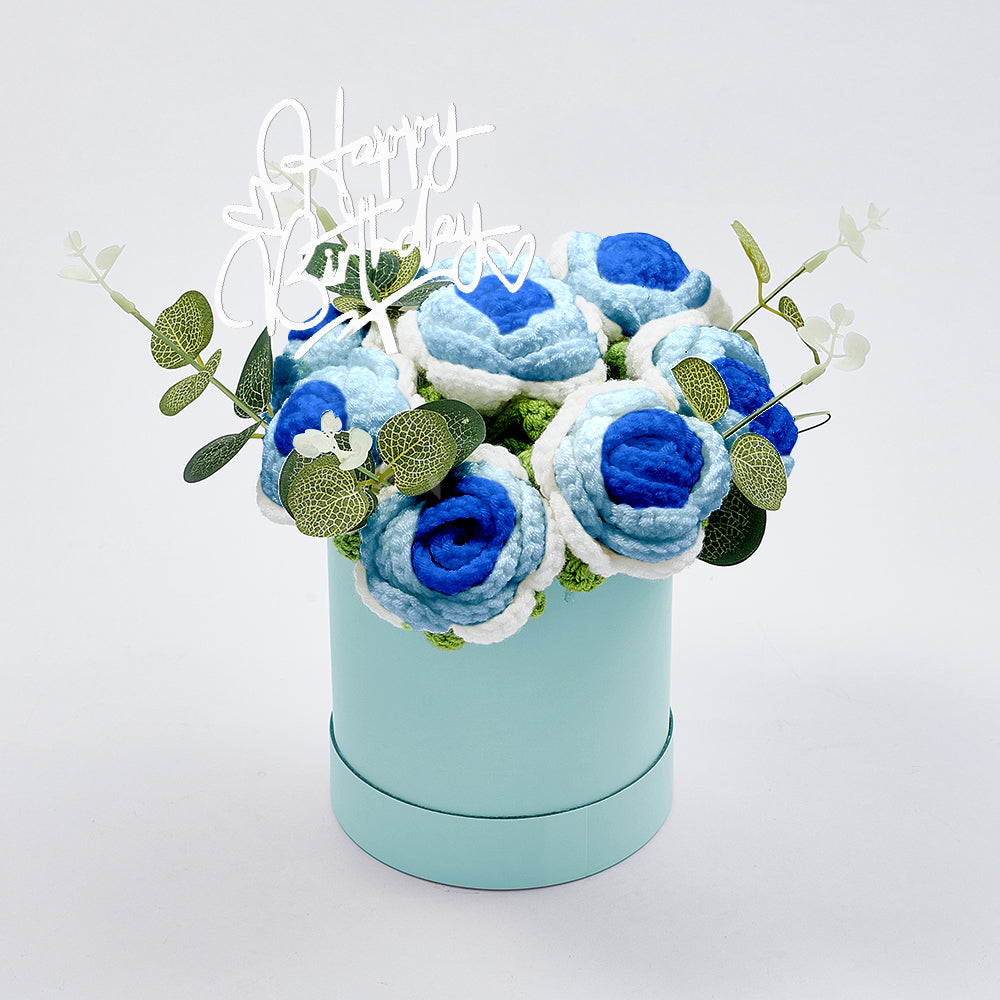 Handmade Crochet Roses Bouquet in Bucket - Personalised Knitted Gift for Birthdays & Graduations